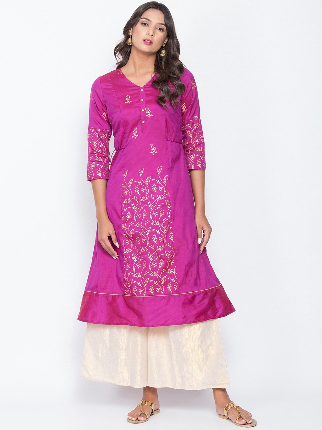 

Be Indi Ethnic Motifs Printed A-line Kurta, Purple