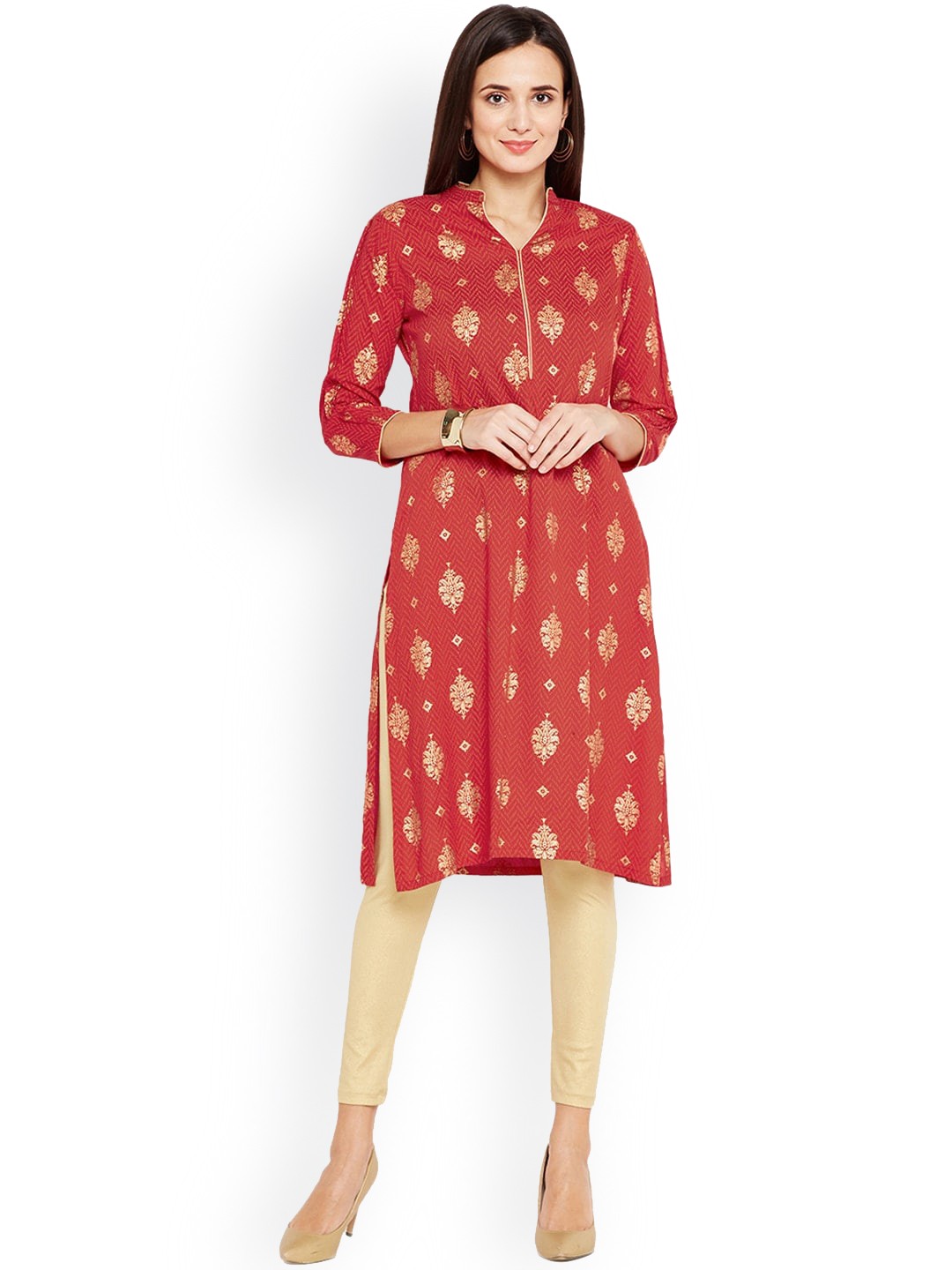 

Be Indi Women Ethnic Motifs Printed Cotton Kurta, Red
