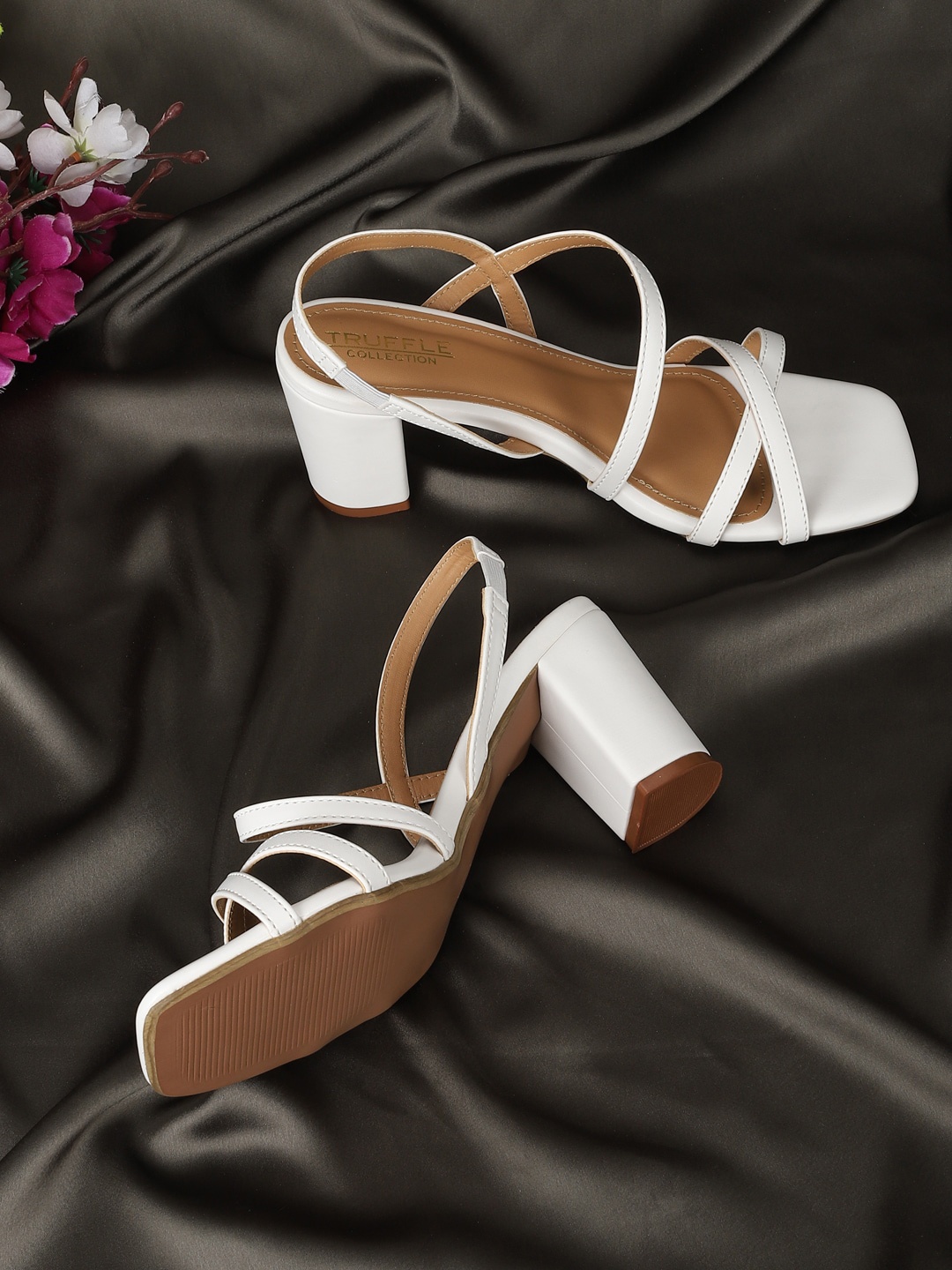 

Truffle Collection Open Toe PU Block Heels, White