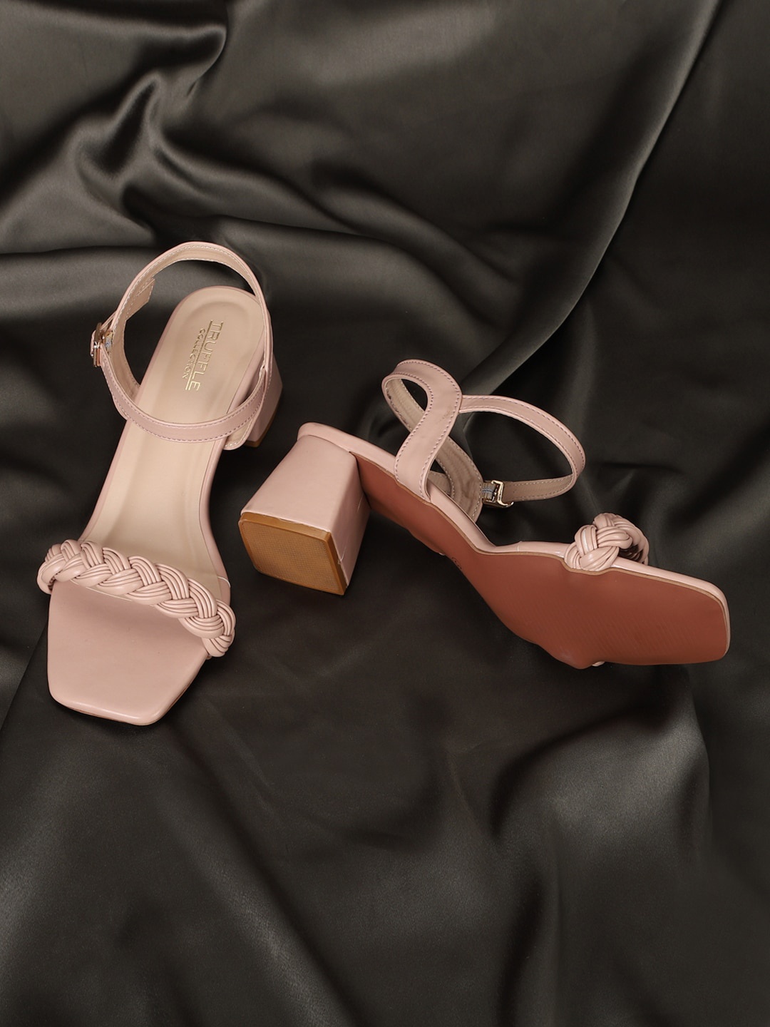

Truffle Collection Braided PU Block Heels, Nude