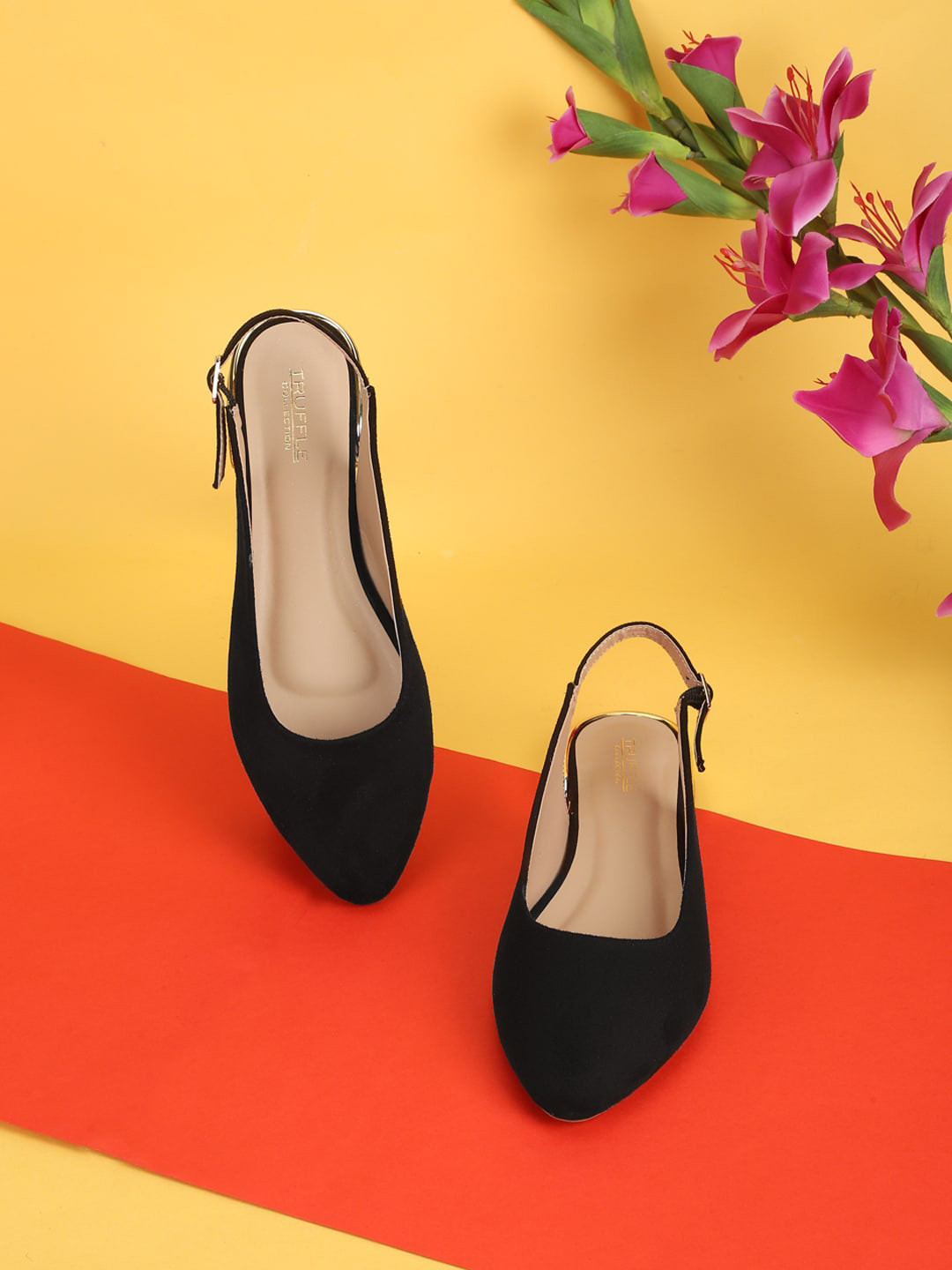 

Truffle Collection Suede Block Pumps With Backstrap, Black