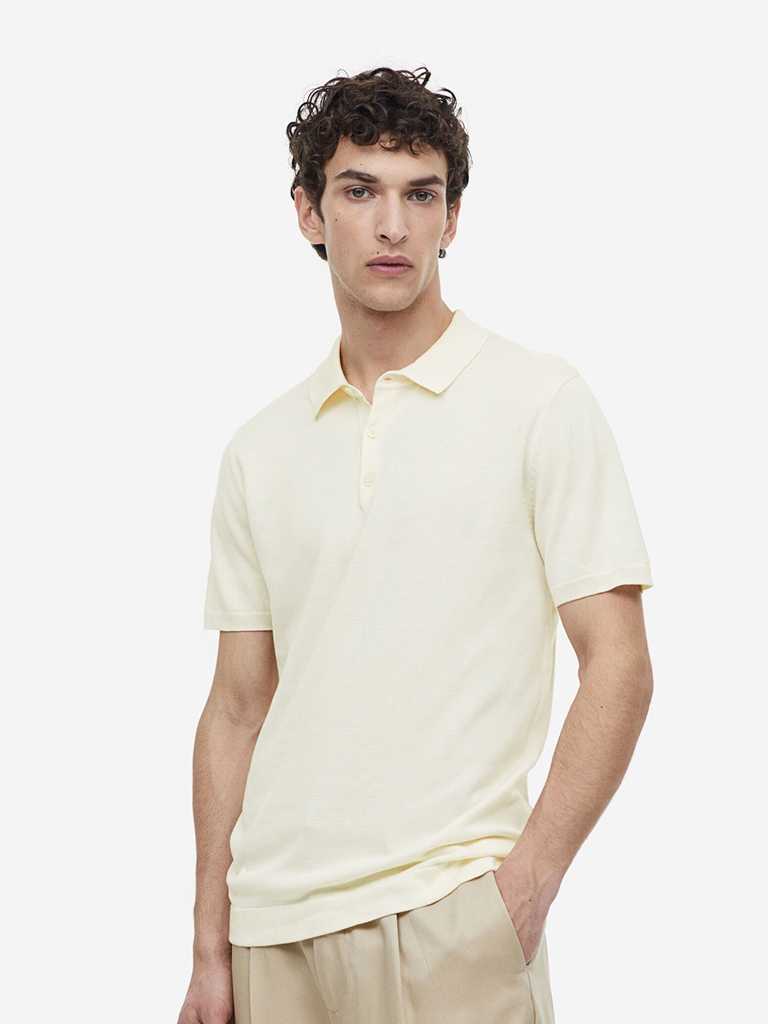 

H&M Slim Fit Fine-knit Polo Shirt, White