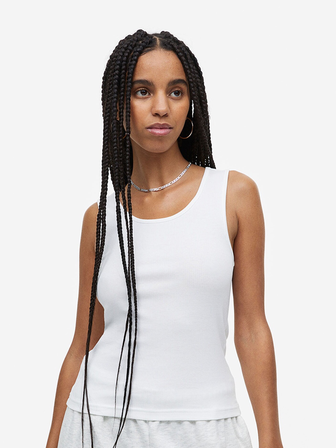 

H&M Ribbed Cotton Vest Top, White