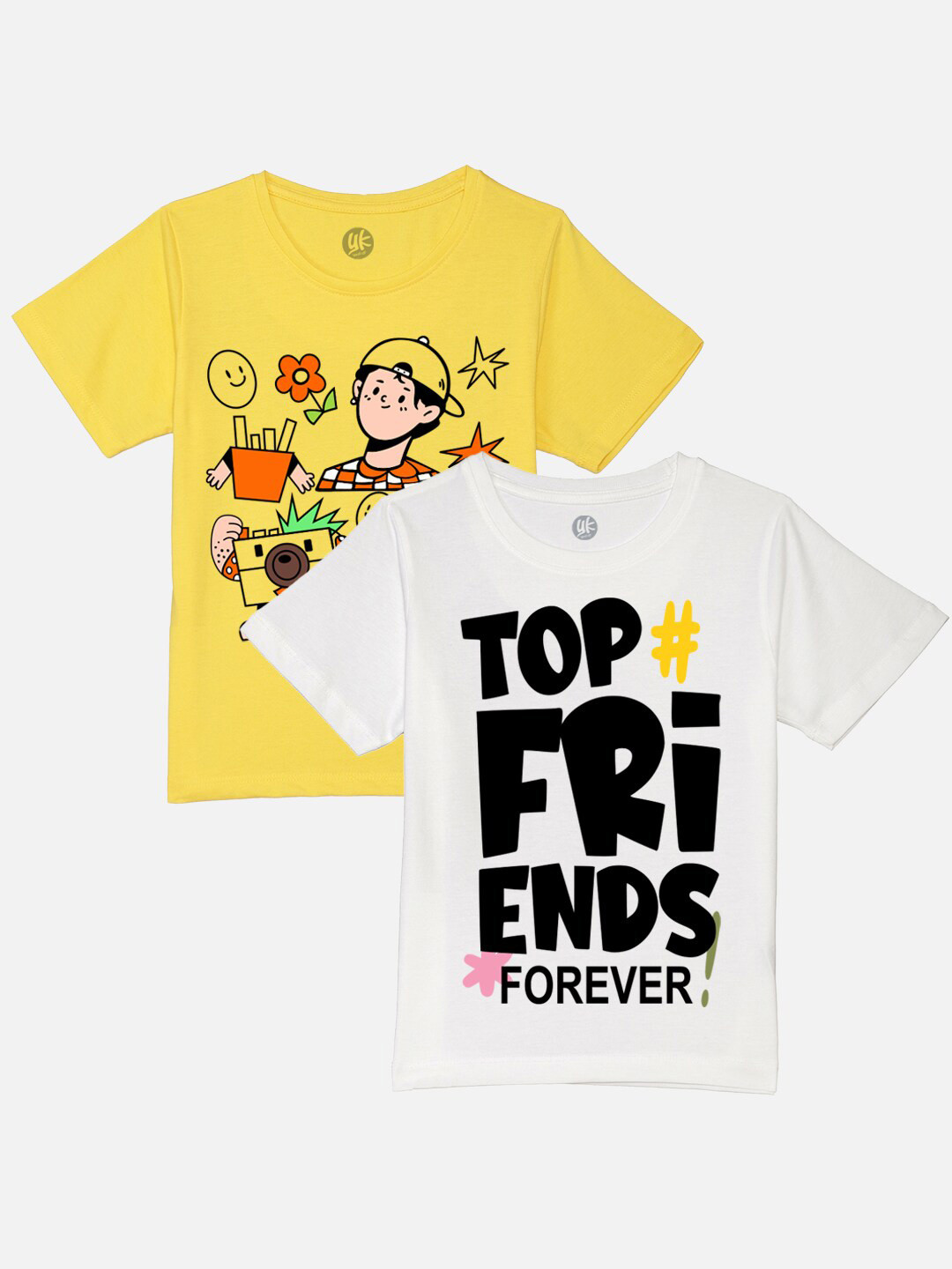 

YK Boys Pack Of 2 Typography Printed Pure Cotton T-shirt, Yellow