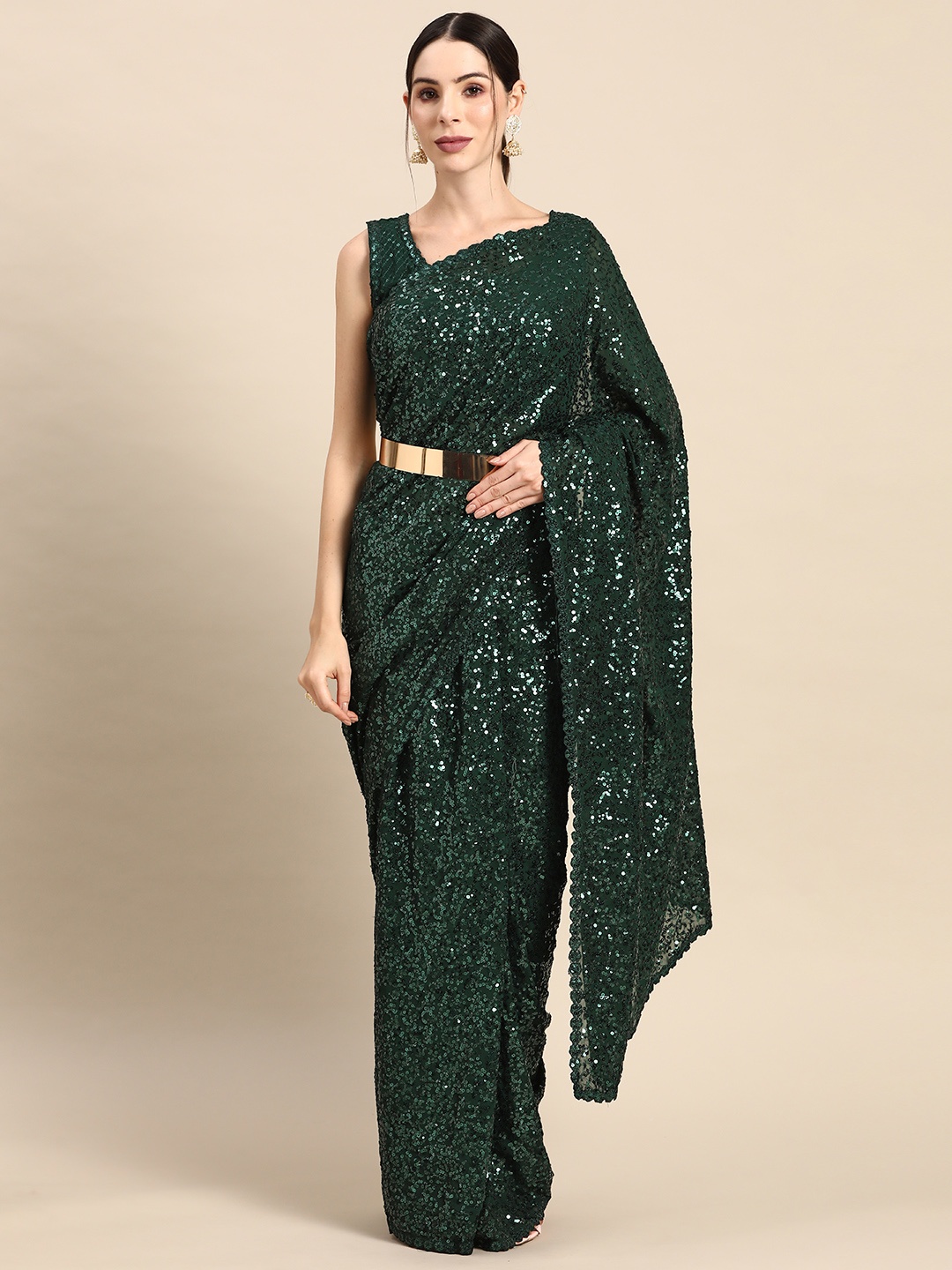 

Divine International Trading Co Embellished Sequinned Saree, Green