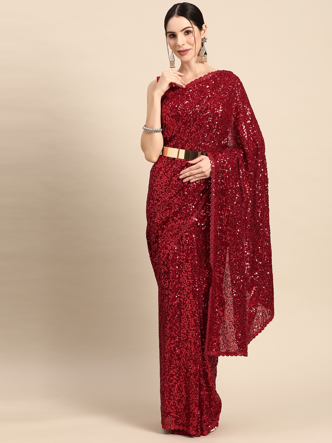 

Divine International Trading Co Embellished Sequinned Saree, Red