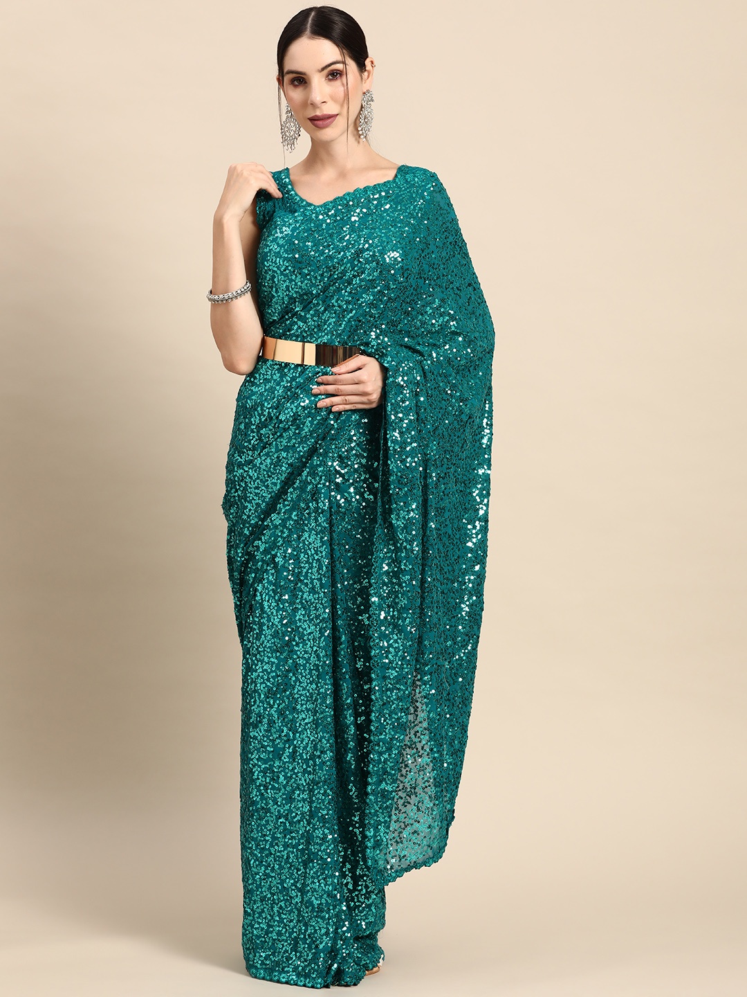 

Divine International Trading Co Embellished Sequinned Saree, Turquoise blue