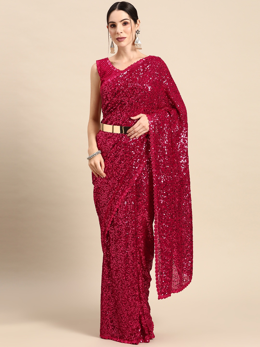 

Divine International Trading Co Embellished Sequinned Saree, Magenta