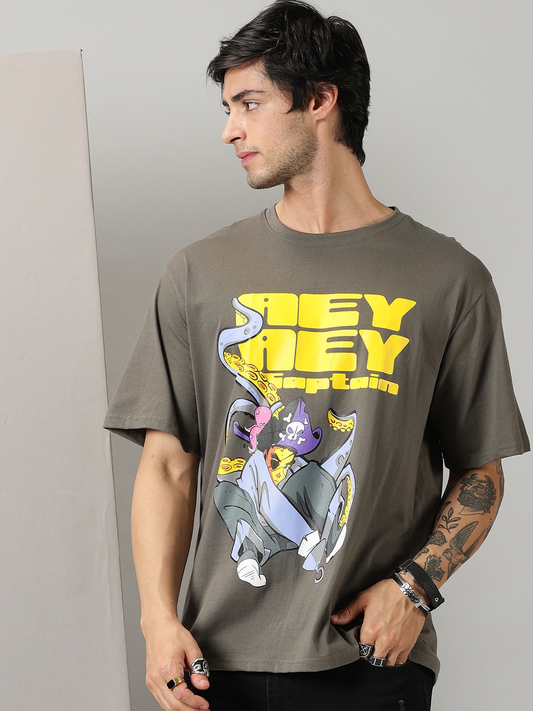 

Rodzen Graphic Printed Pure Cotton Oversize T-shirt, Green