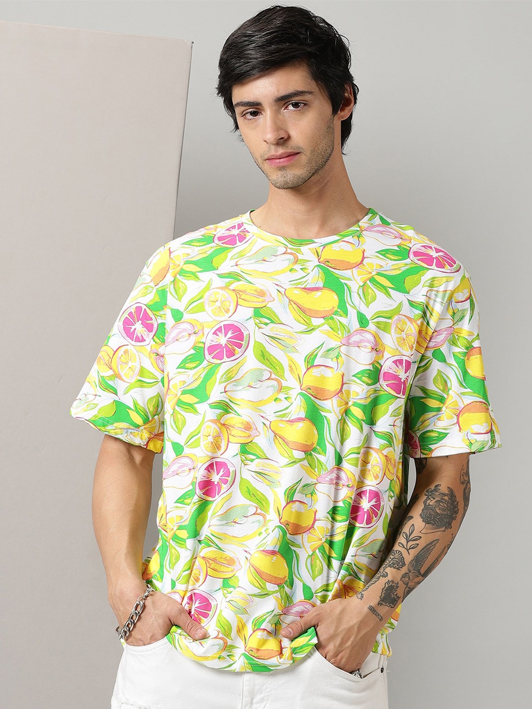 

Rodzen Floral Printed Pure Cotton T-shirt, White