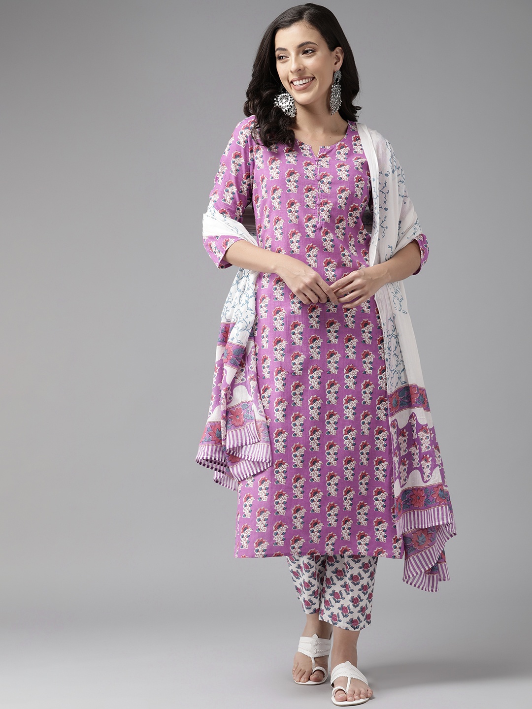 

Prakrti Floral Printed Sequinned Pure Cotton Kurta with Palazzos & With Dupatta, Pink