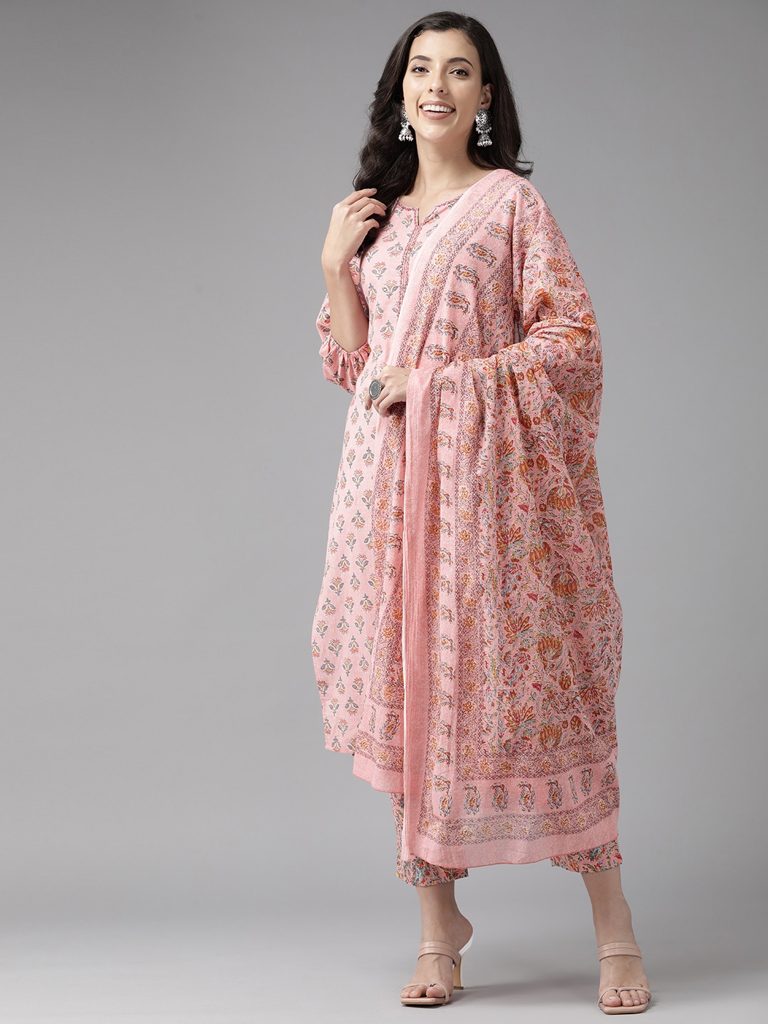 

Prakrti Floral Printed Pure Cotton Kurta with Palazzos & Dupatta, White