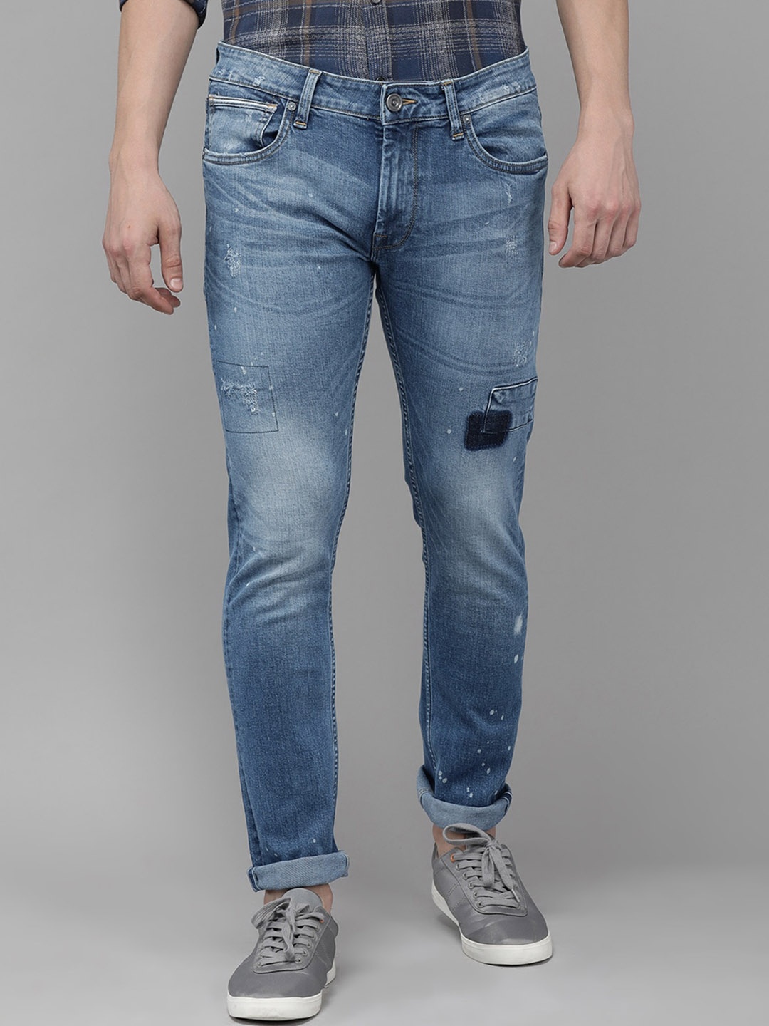

Voi Jeans Men Skinny Fit Mildly Distressed Heavy Fade Cotton Jeans, Blue