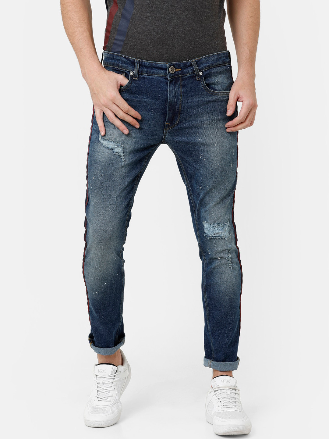 

Voi Jeans Men Skinny Fit Low Distress Heavy Fade Jeans, Blue