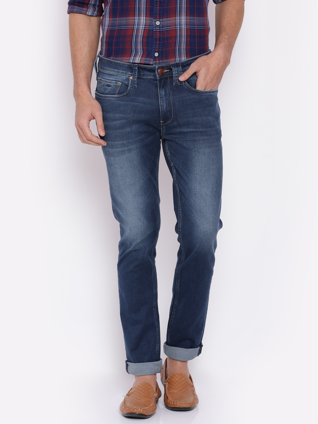 

Ed Hardy Men Navy Blue Regular Fit Mid-Rise Clean Look Stretchable Jeans