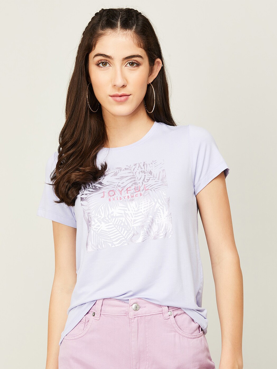 

Fame Forever by Lifestyle Graphic Print Embroidered Top, Purple