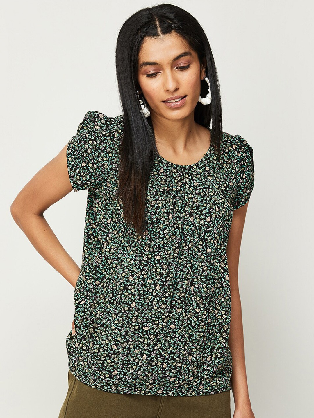 

Fame Forever by Lifestyle Floral Printed Top, Black