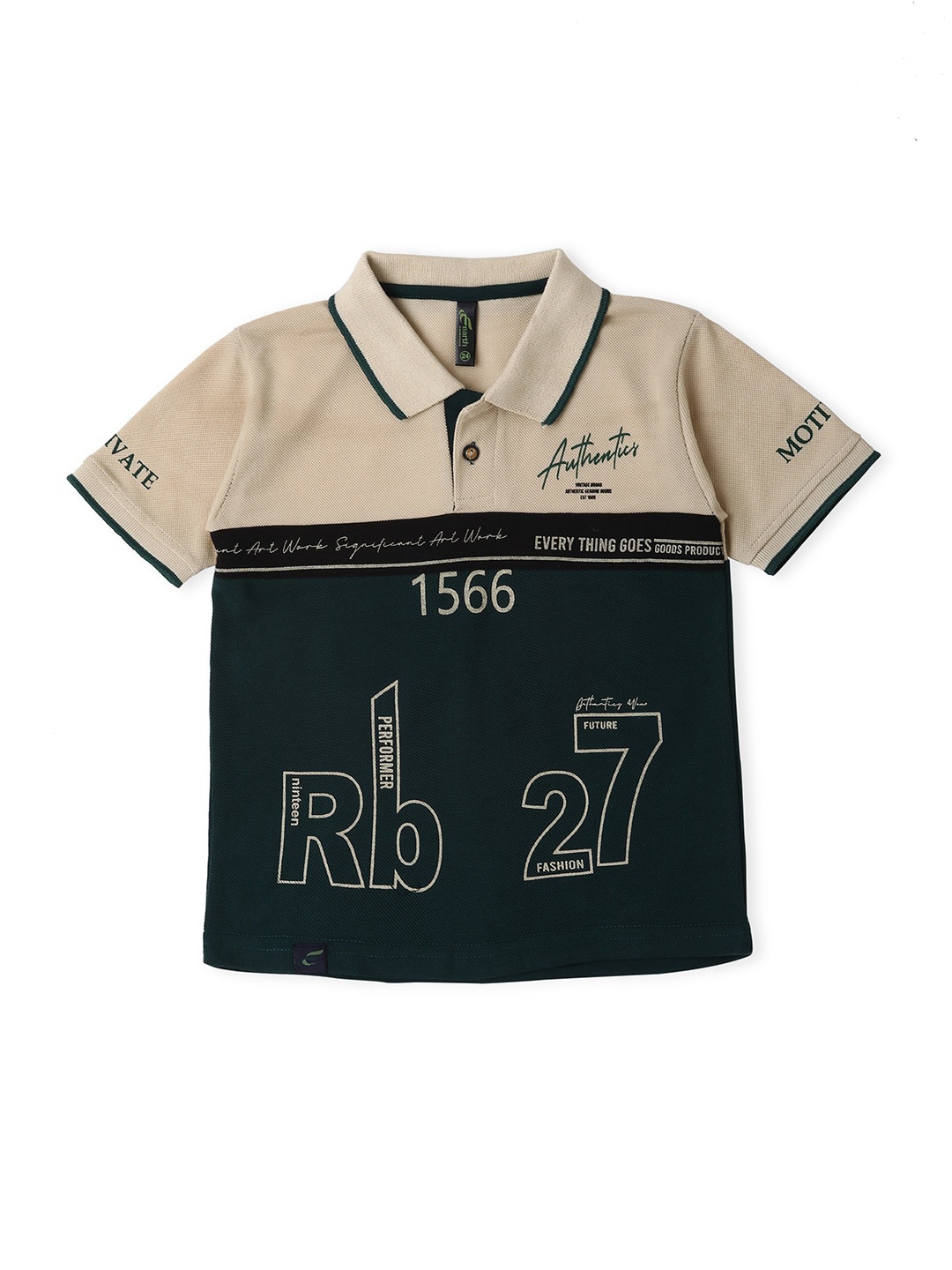

earth conscious Boys Colourblocked Polo Collar Cotton T-Shirt, Olive