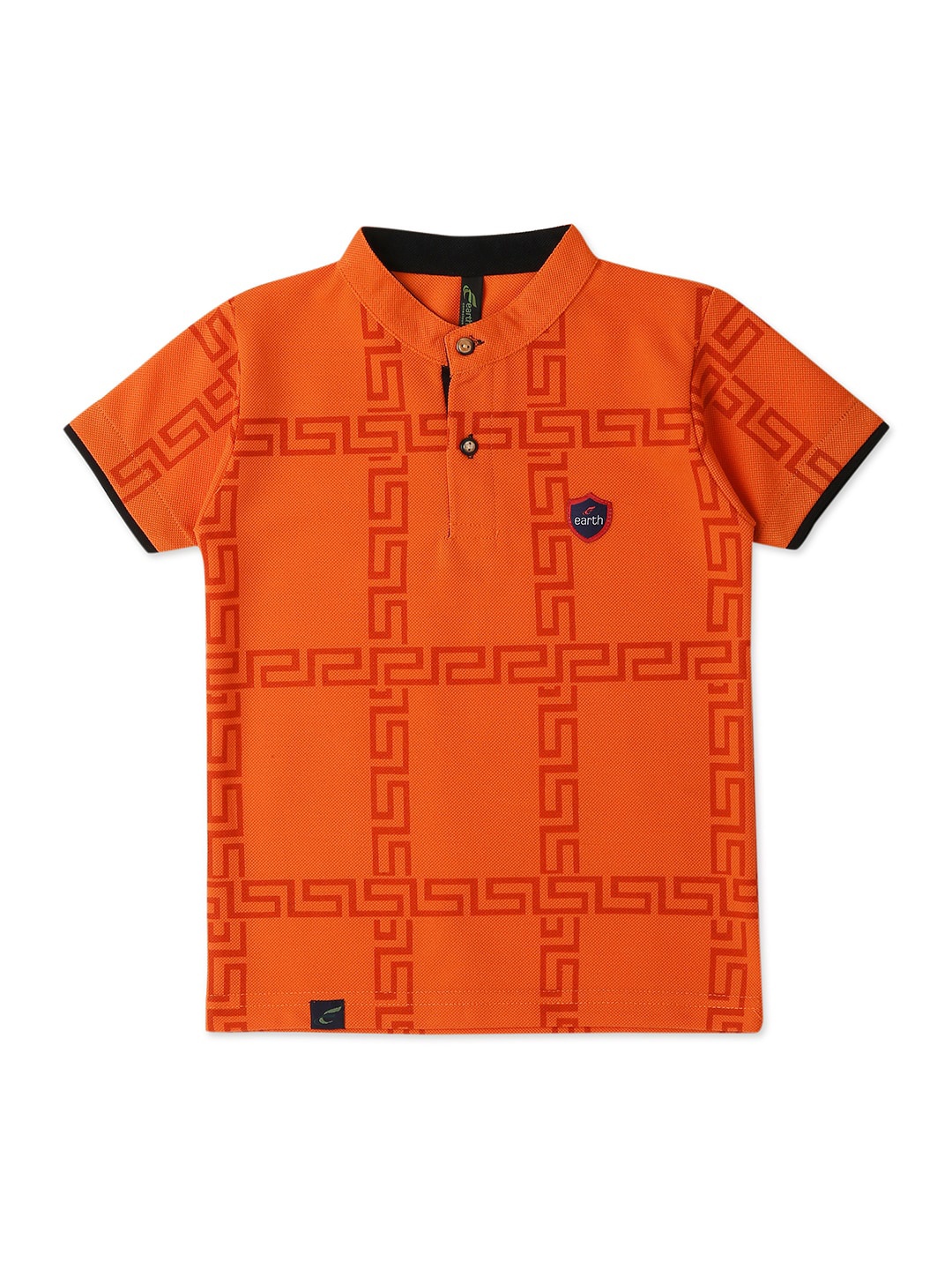 

earth conscious Boys Geometric Printed Henley Neck Cotton T-shirt, Orange