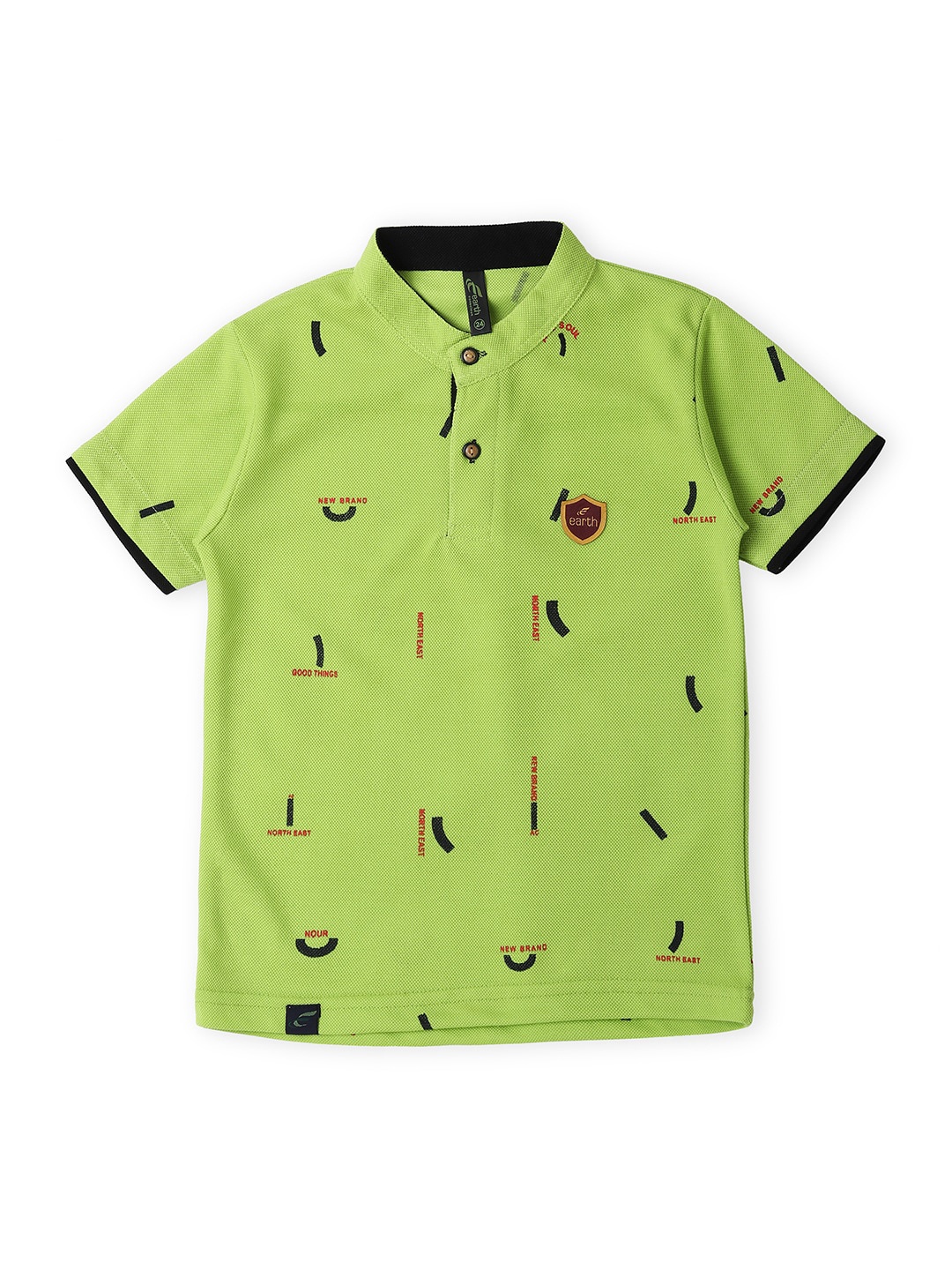 

earth conscious Boys Conversational Printed Henley Neck T-shirt, Green