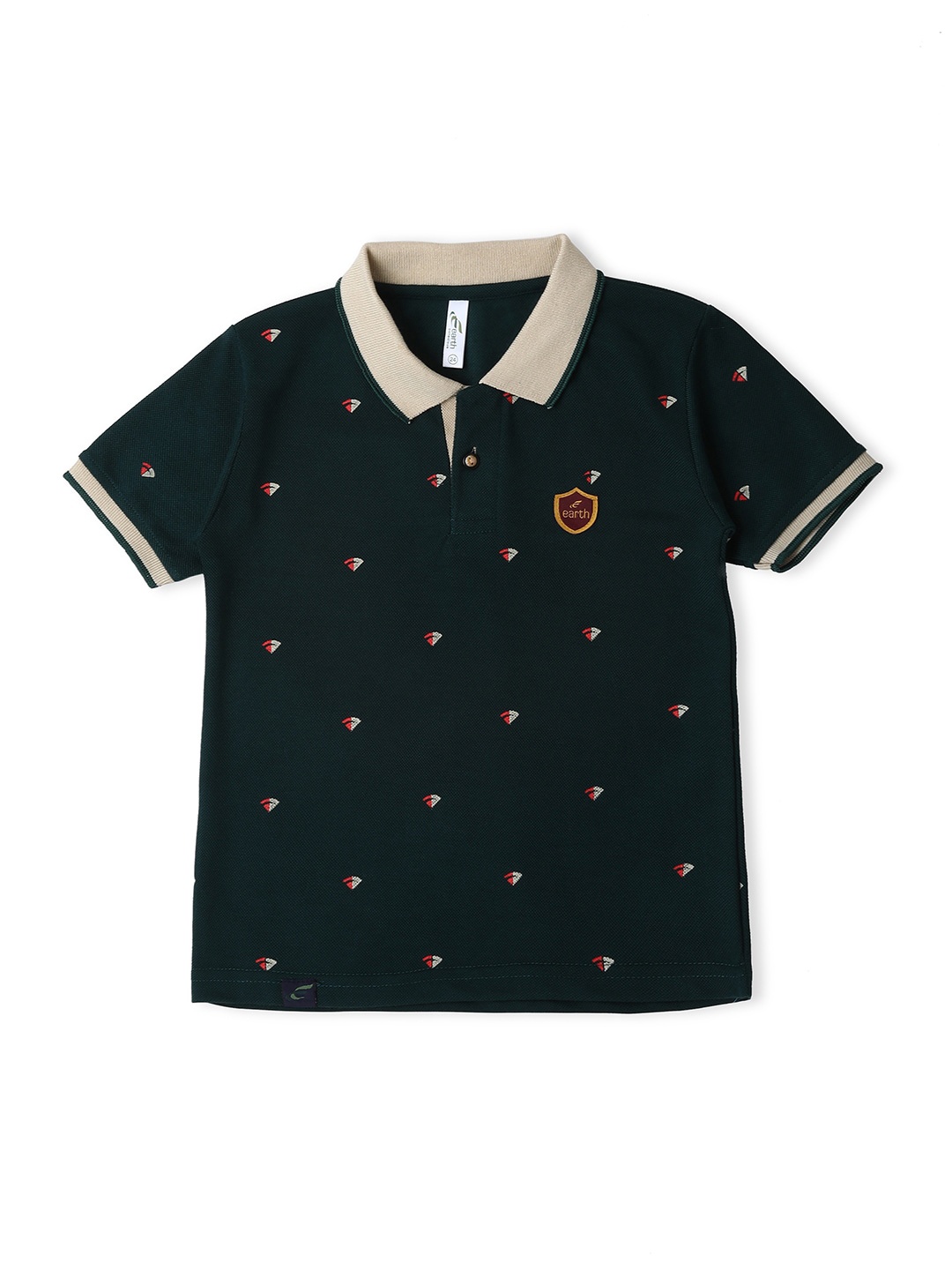 

earth conscious Boys Printed Polo Collar Cotton T-shirt, Olive