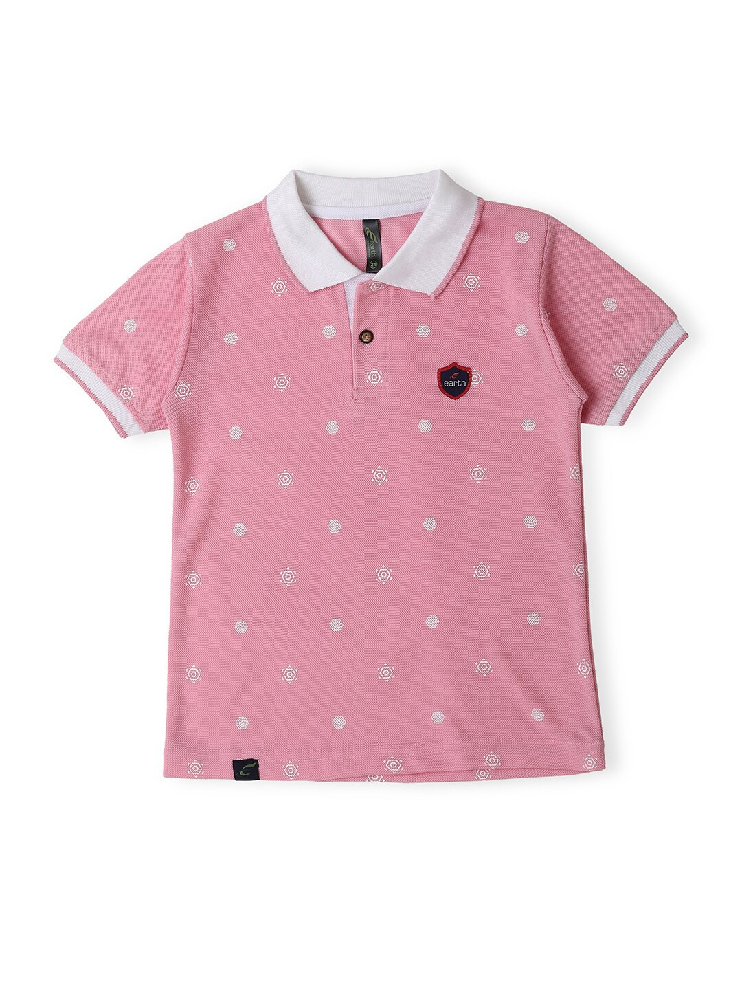 

earth conscious Boys Printed Polo Collar Cotton T-shirt, Pink