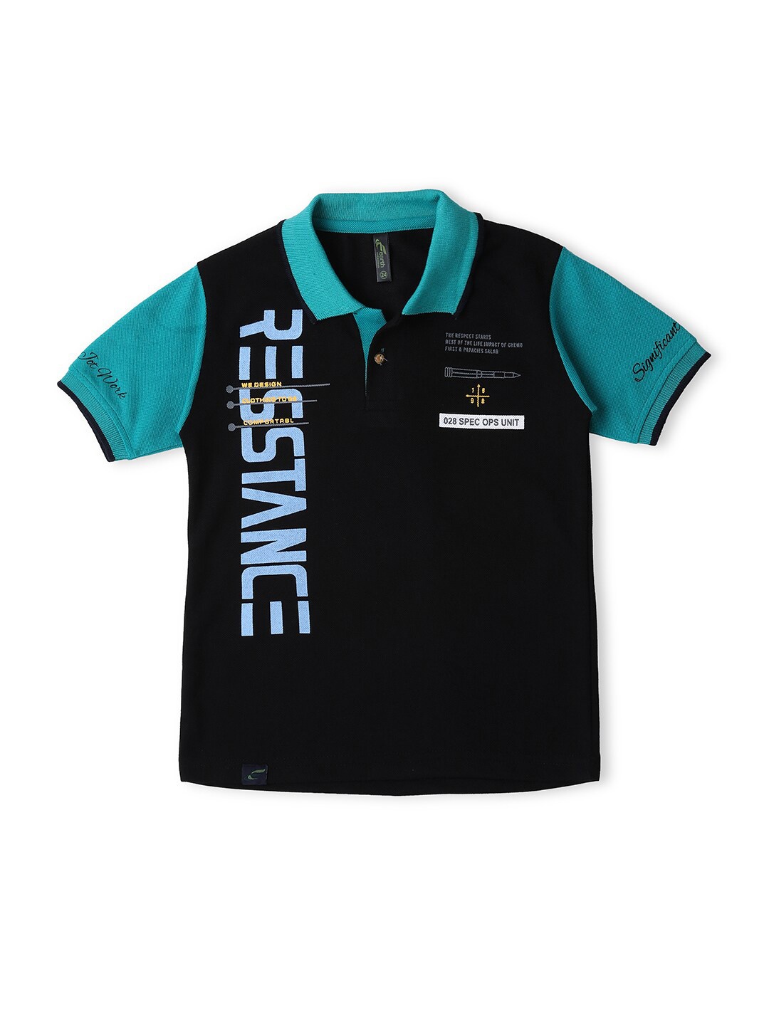 

earth conscious Boys Polo Collar Typography Printed Cotton T-shirt, Black