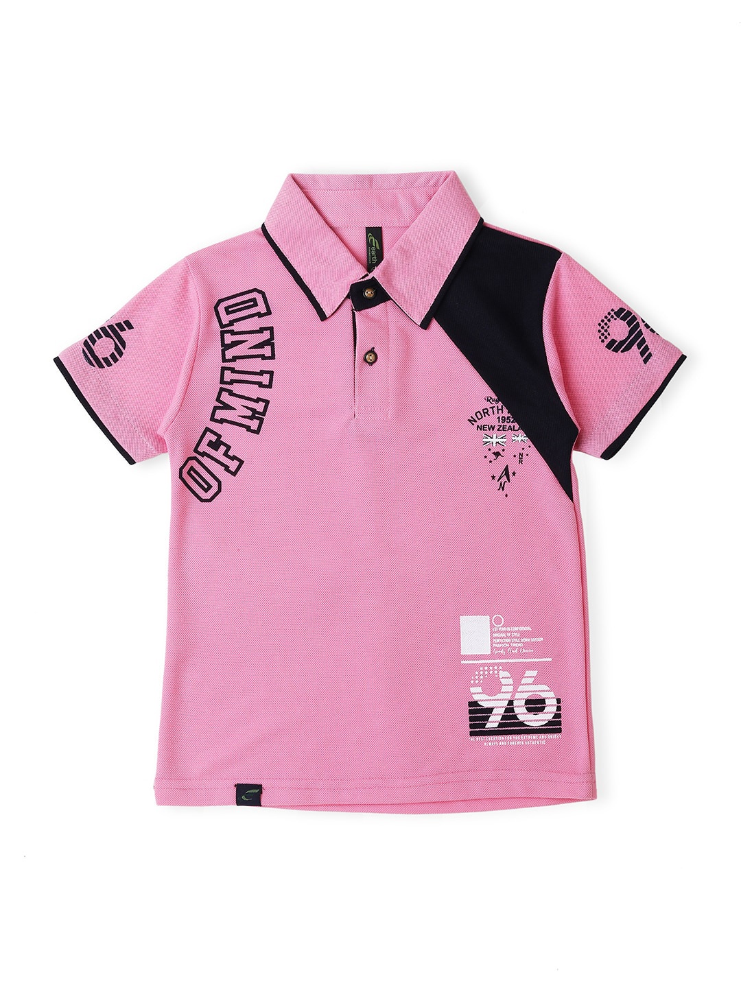 

earth conscious Boys Typography Printed Polo Collar Cotton T-shirt, Pink
