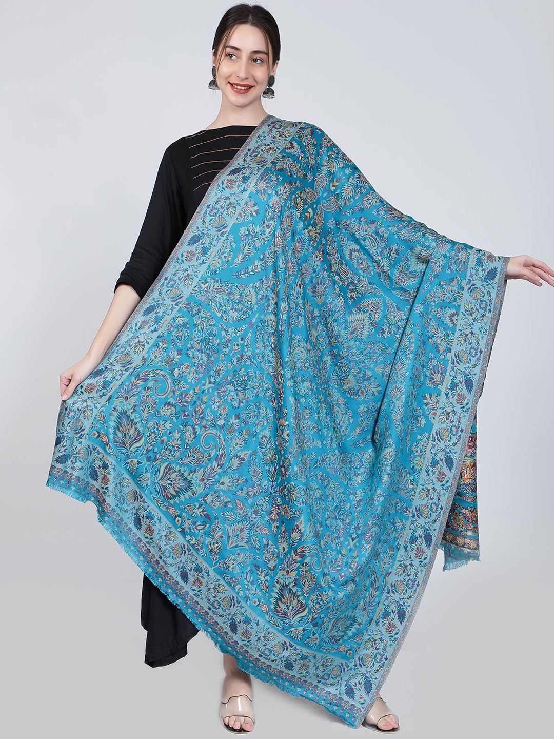 

Moda Chales Women Woven-Design Paisley Pure Modal Shawl, Blue