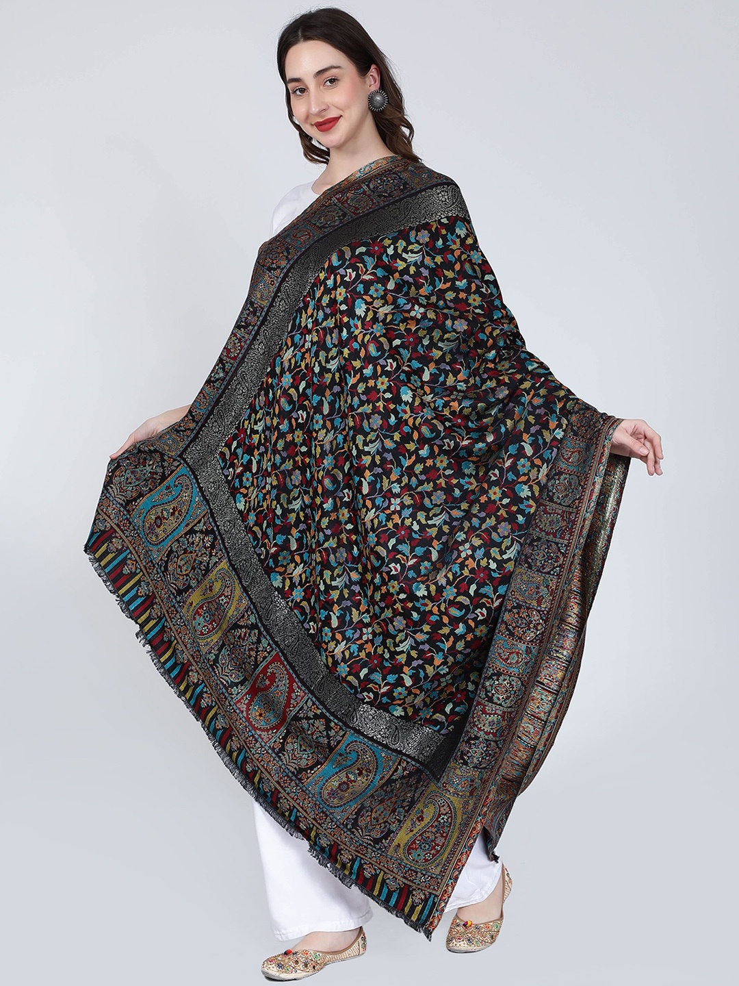 

Moda Chales Multiweave Paisley Printed Shawl, Black