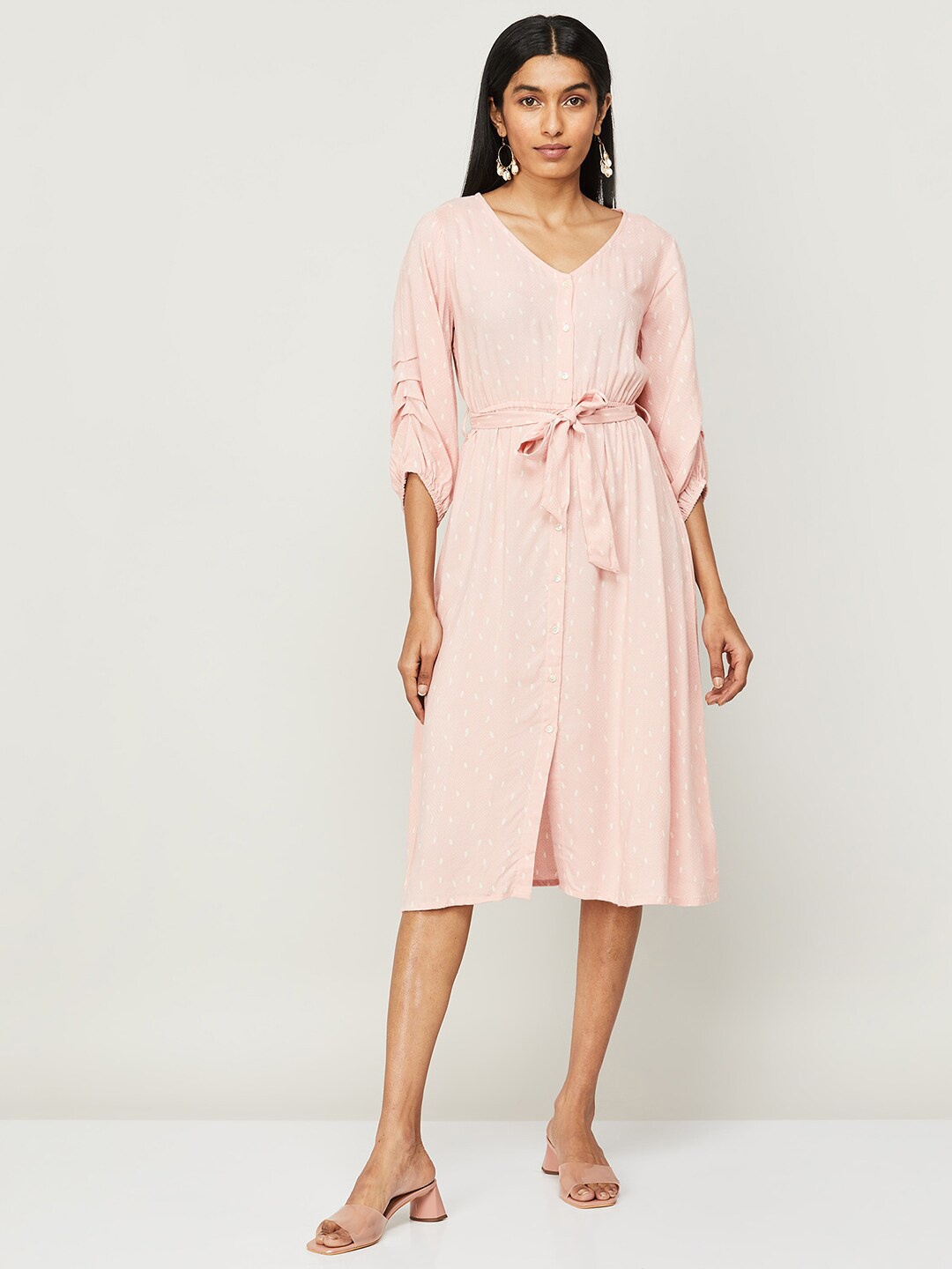 

CODE by Lifestyle Printed Puff Sleeves A-line Dress, Pink