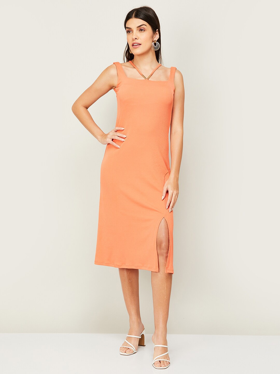 

CODE by Lifestyle Square Neck Sheath Dress With Slit, Coral