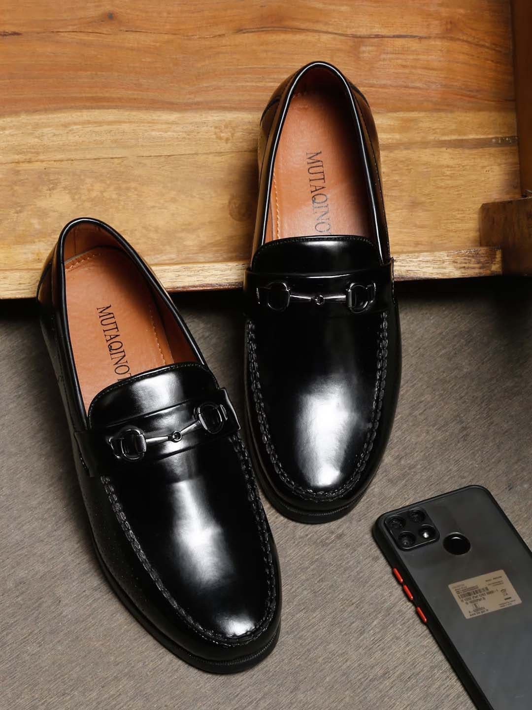 

MUTAQINOTI Men Lightweight Patent Leather Loafers, Black