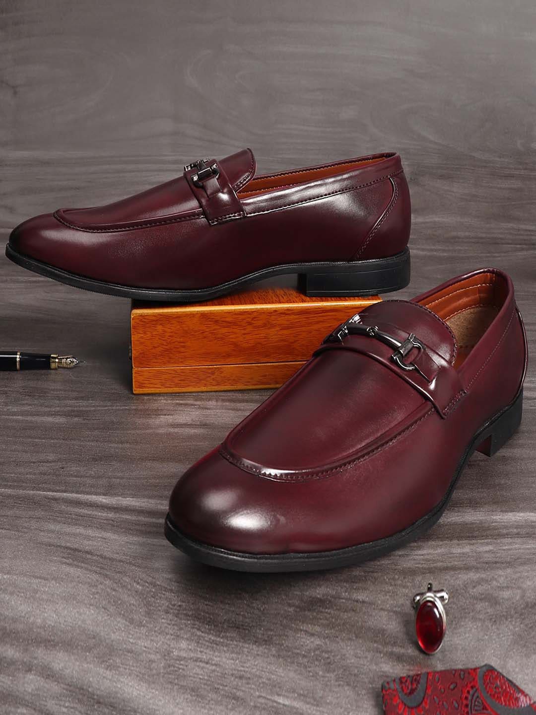 

MUTAQINOTI Men Patent Leather Round Toe Casual Loafers, Maroon