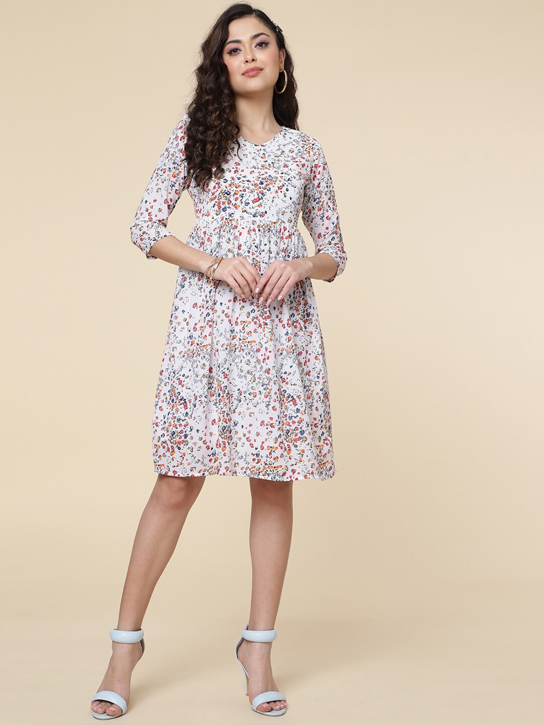

J Turritopsis Floral Georgette A-Line Dress, White