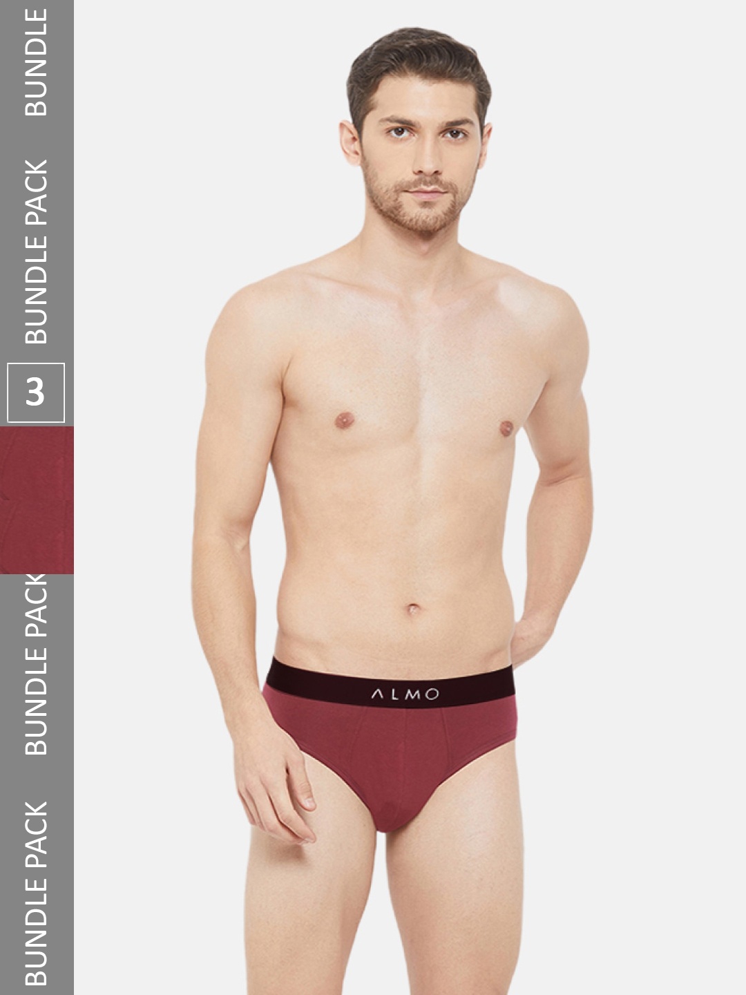 

Almo Wear Men Pack Of 3 Brand Logo Printed Anti-Bacterial Cotton Basic Briefs, Maroon