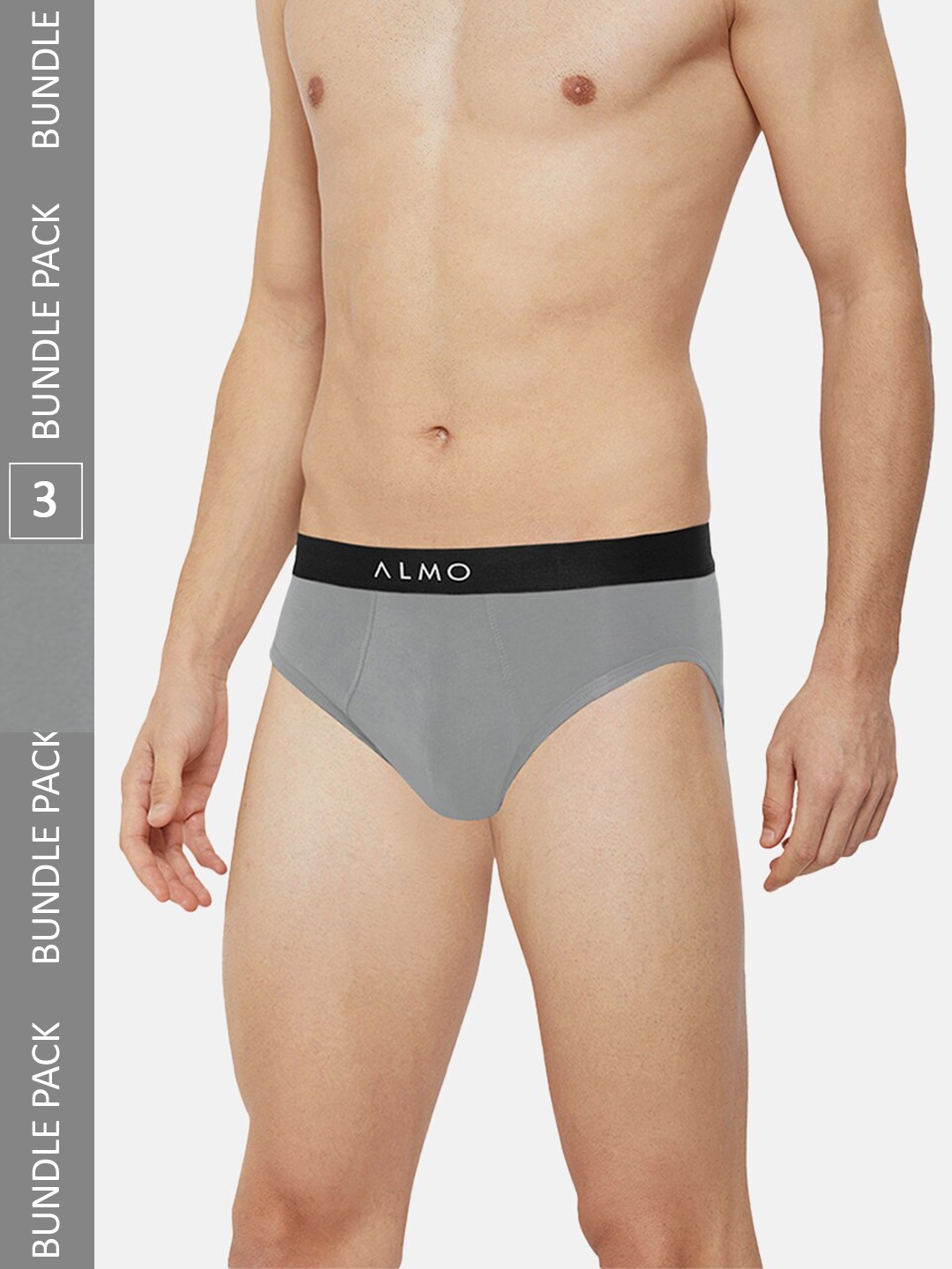 

Almo Wear Men Pack Of 3 Cotton Anti-Bacterial Basic Briefs CRED-OC-B-SGSGSG, Grey