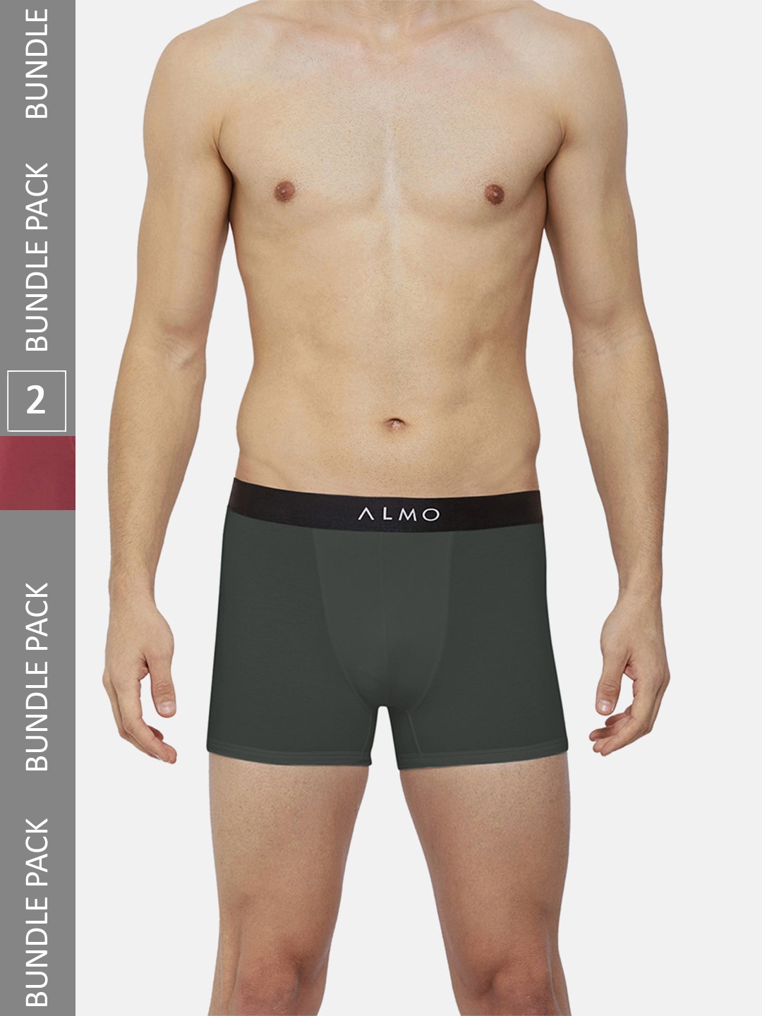 

Almo Wear Men Pack Of 2 Mid-Rise Anti-Bacterial Cotton Metallic Trunks CRED-OC-T-ROL, Burgundy