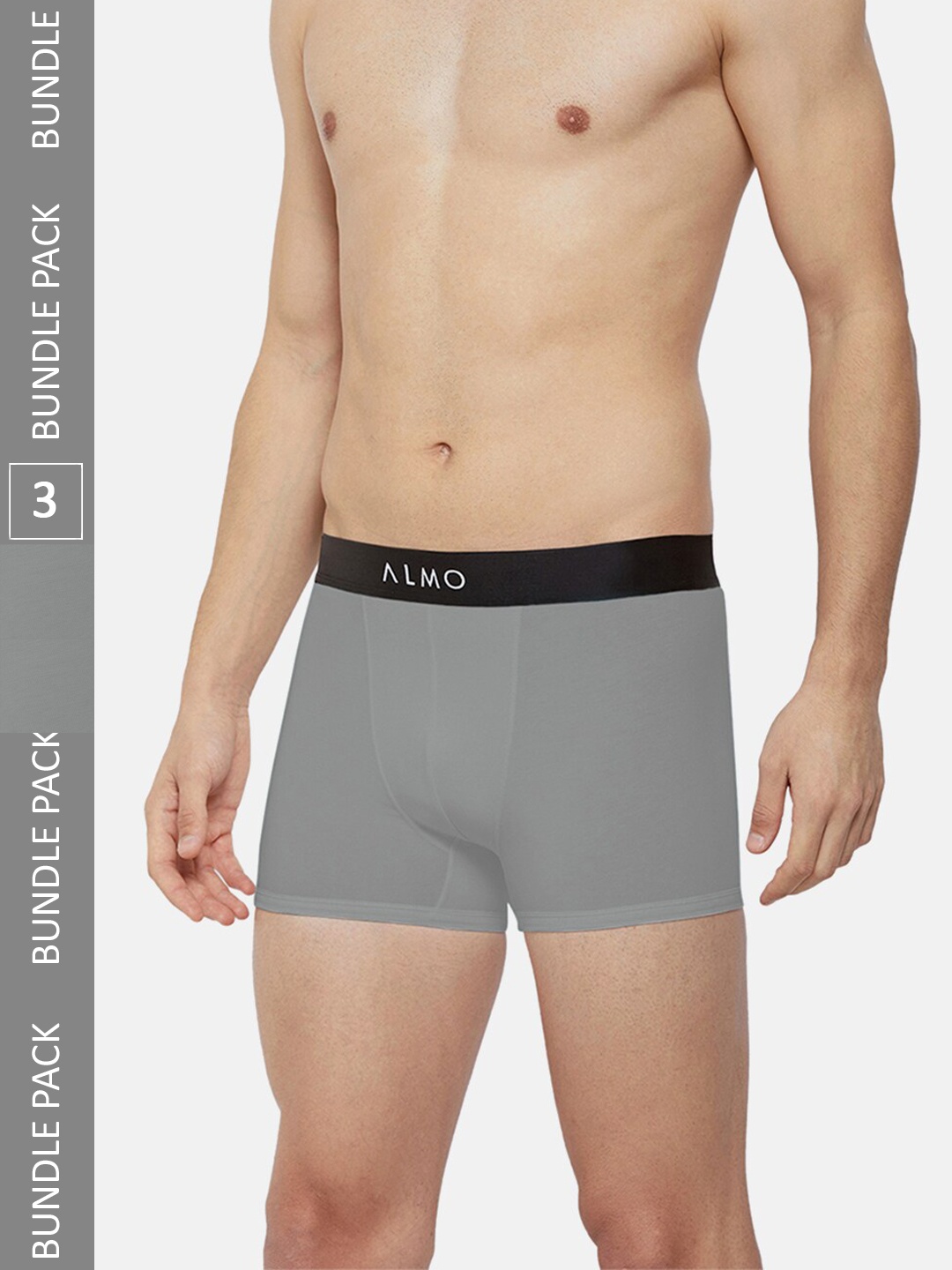 

Almo Wear Men Pack Of 3 Mid-Rise Anti-Bacterial Cotton Metallic Trunks CRED-OC-T-SGSGSG, Grey