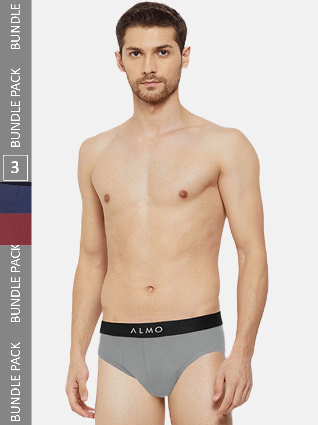 

Almo Wear Men Pack of 3 Mid-Rise Anti-Bacterial Cotton Briefs CRED-OC-B-BLRSG, Grey