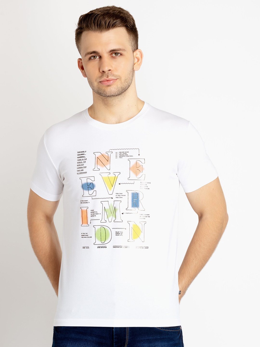 

Status Quo Typography Printed Round Neck Cotton T-shirt, White
