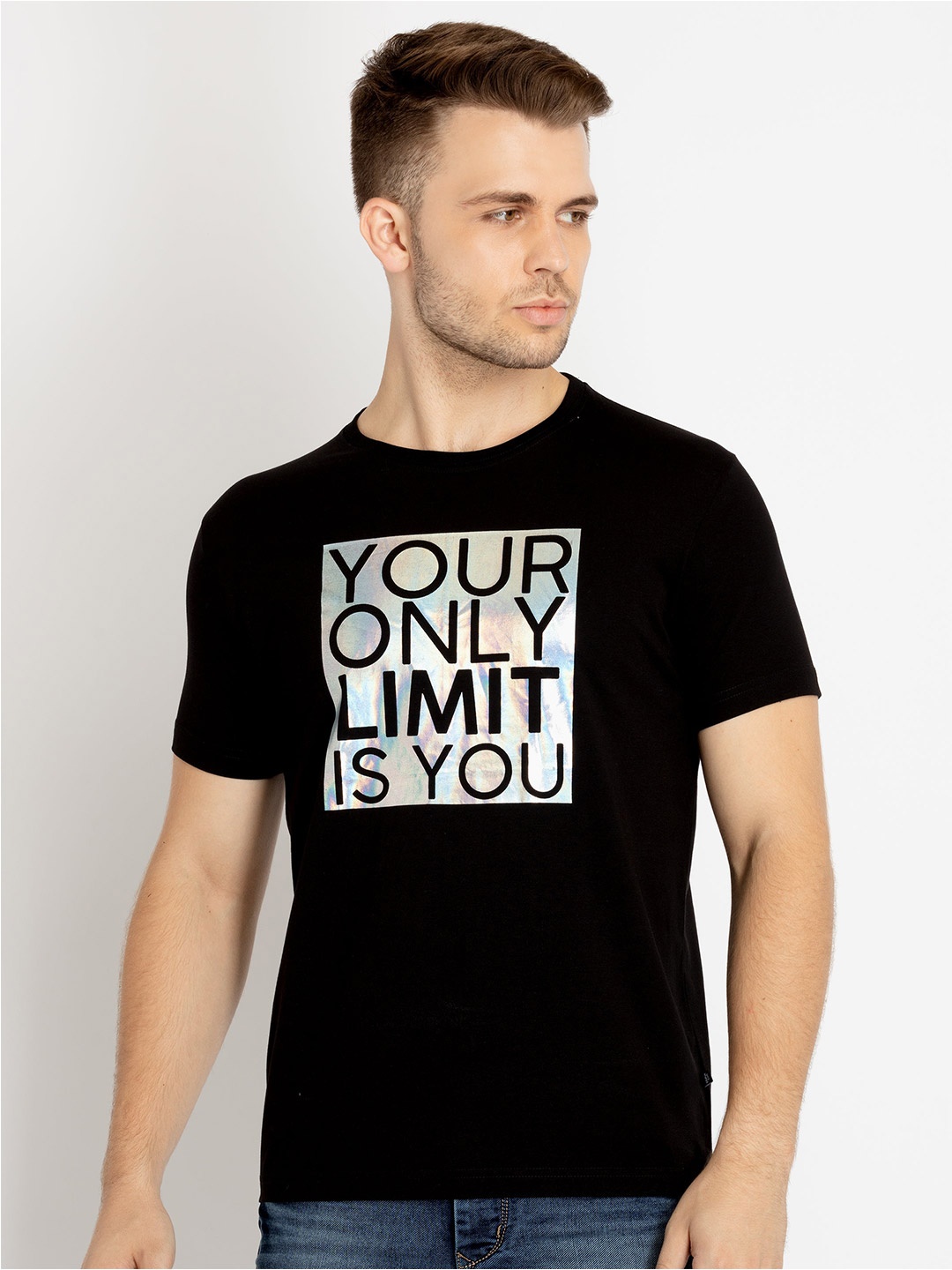 

Status Quo Plus Size Typography Printed Cotton T-shirt, Black