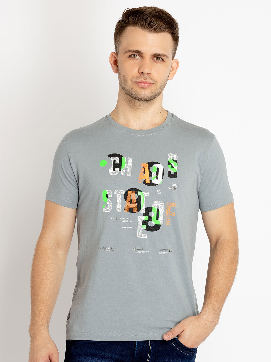 

Status Quo Typography Printed Cotton T-shirt, Grey