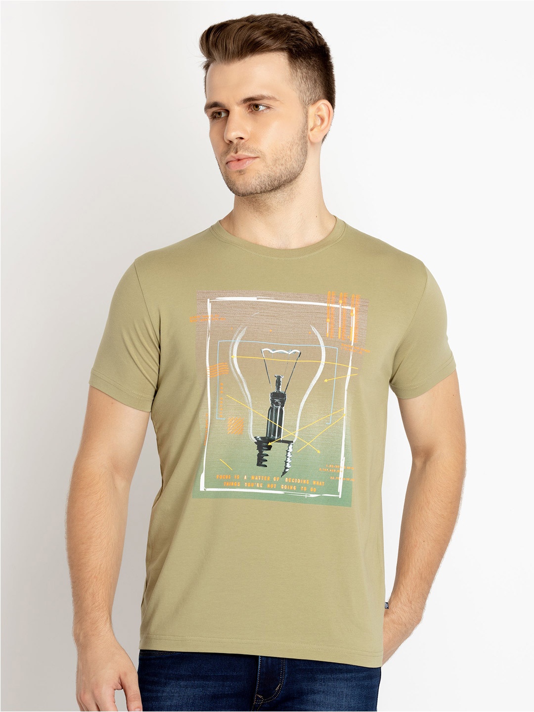

Status Quo Graphic Printed Cotton T-shirt, Green