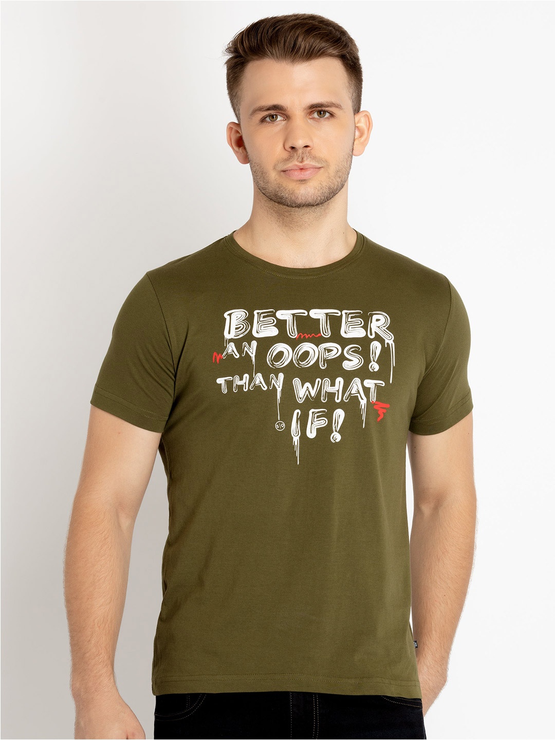 

Status Quo Typography Printed Cotton T-shirt, Olive