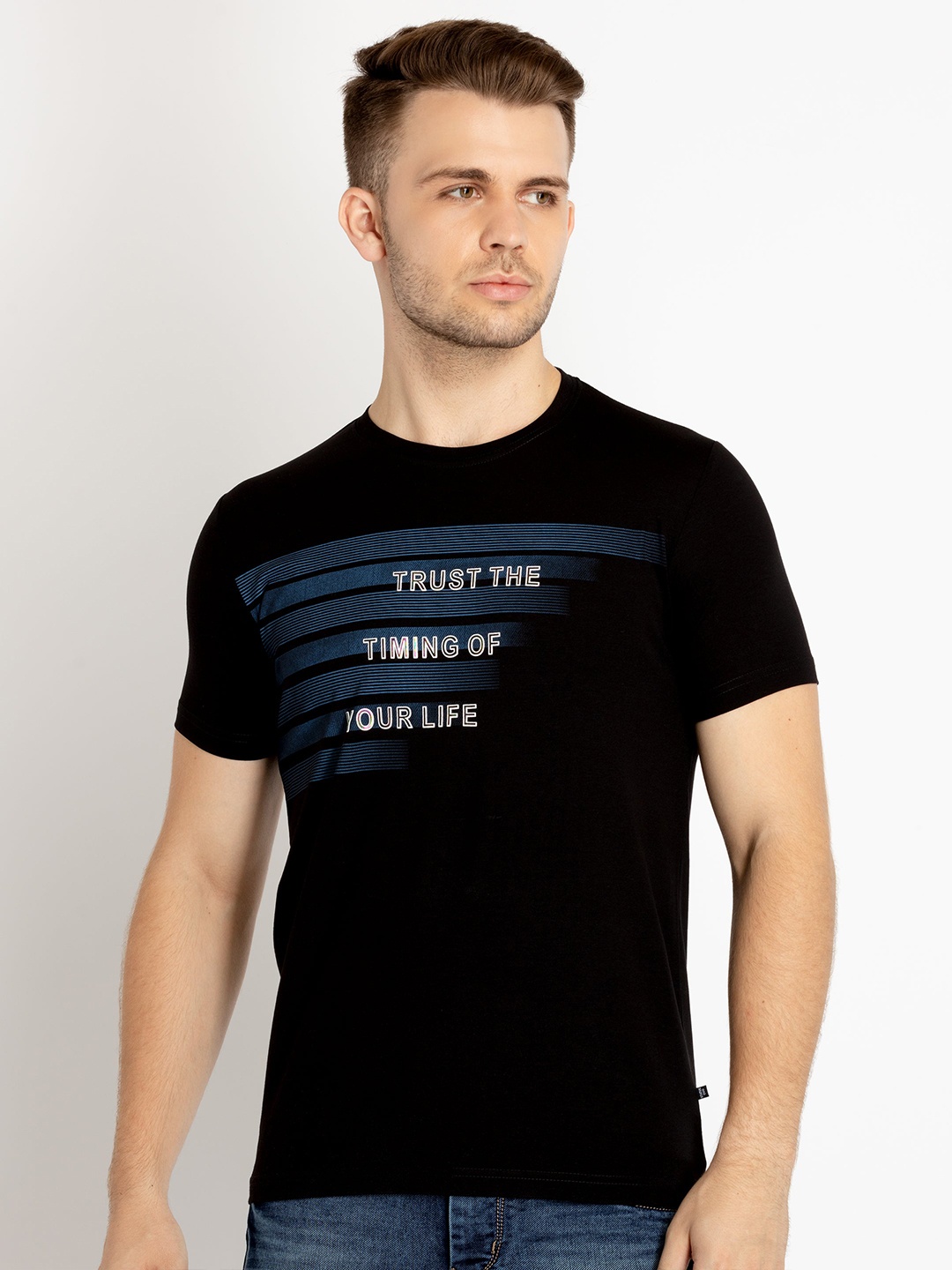 

Status Quo Typography Printed Cotton T-shirt, Black