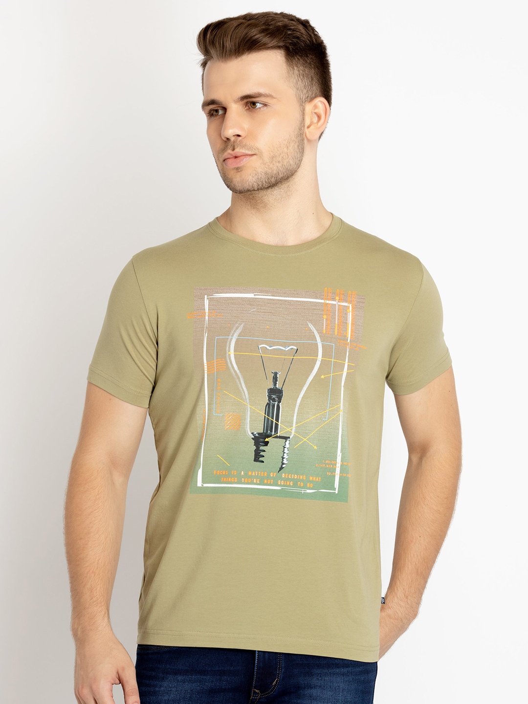 

Status Quo Graphic Printed Cotton T-shirt, Green