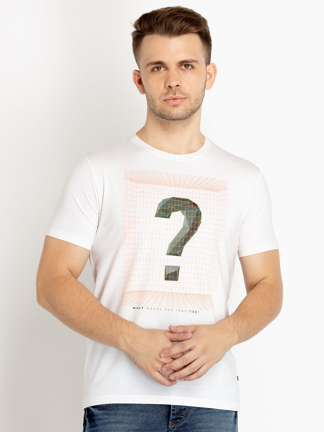 

Status Quo Men White Printed Cotton T-shirt