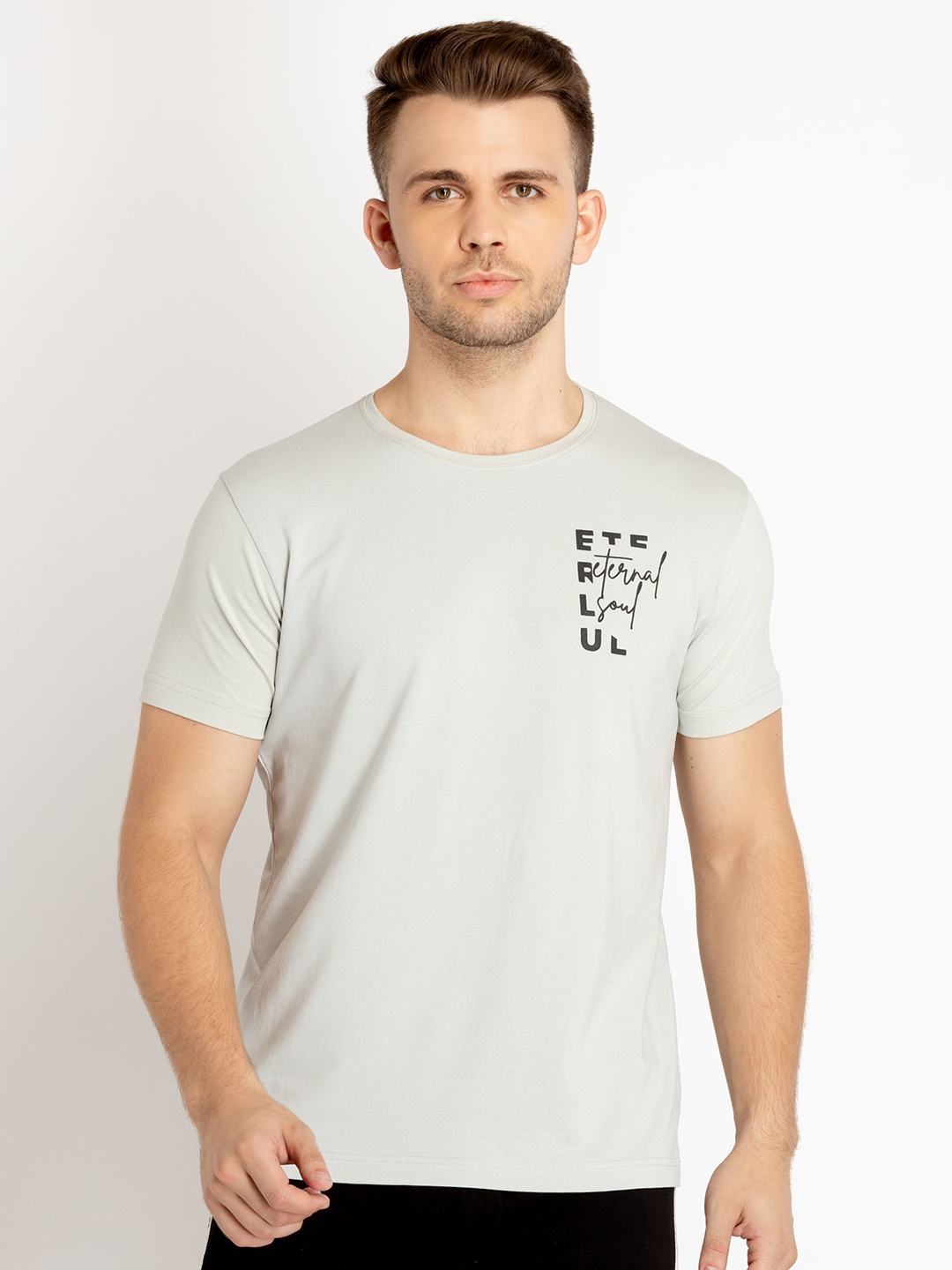 

Status Quo Round Neck Typography Printed Cotton T-shirt, Grey