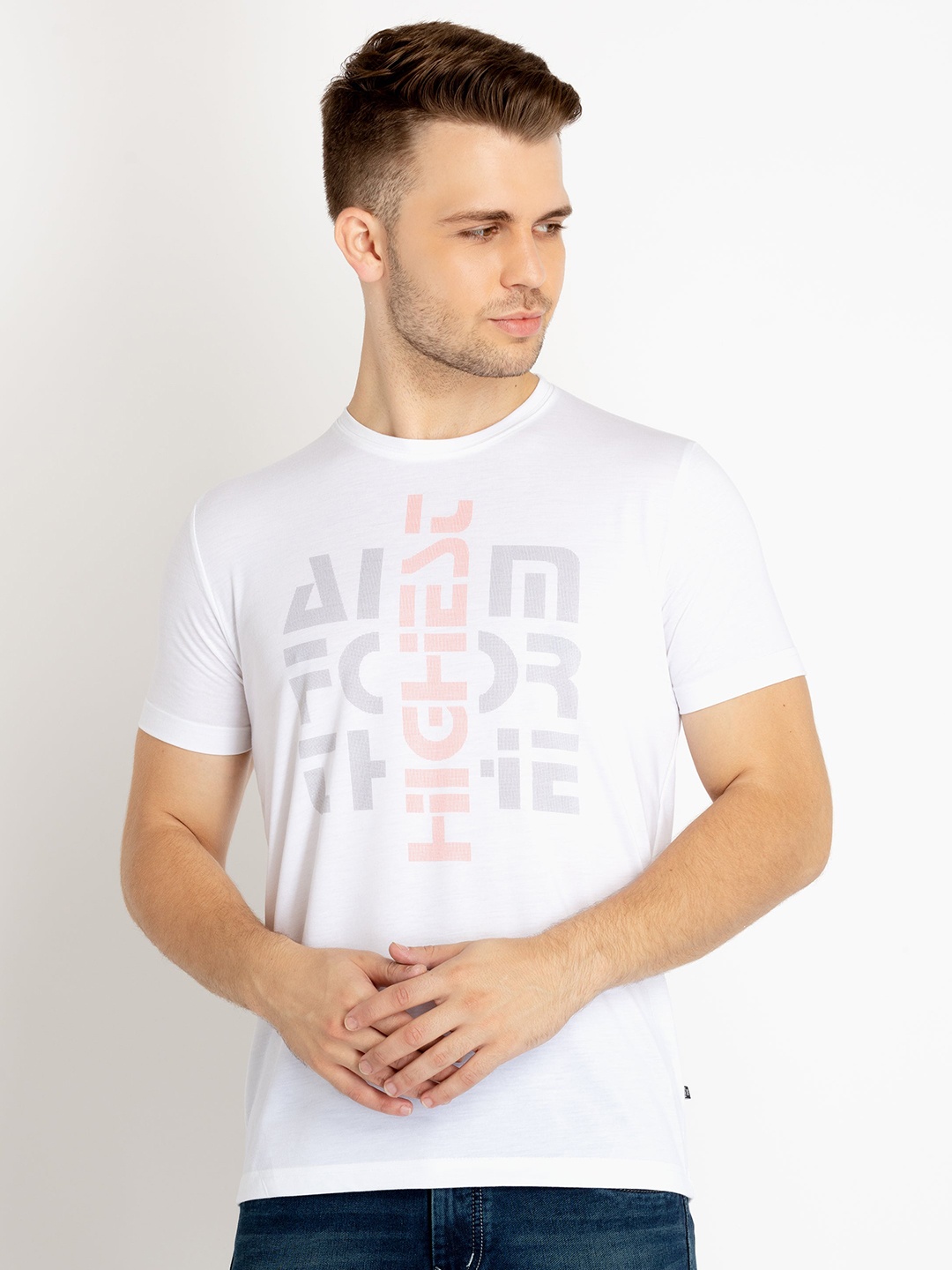 

Status Quo Round Neck Typography Printed Cotton T-shirt, White